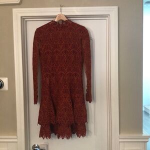 Simkhai guipure long sleeve lace dress with tiered skirt